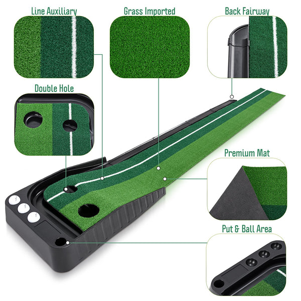 Indoor Golf Putting Green Portable Practice Mat Auto Ball Return