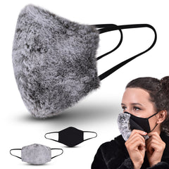 Abco Tech Mulberry Silk Face Mask for Women with Detachable Faux Fur Snap 2-In-1