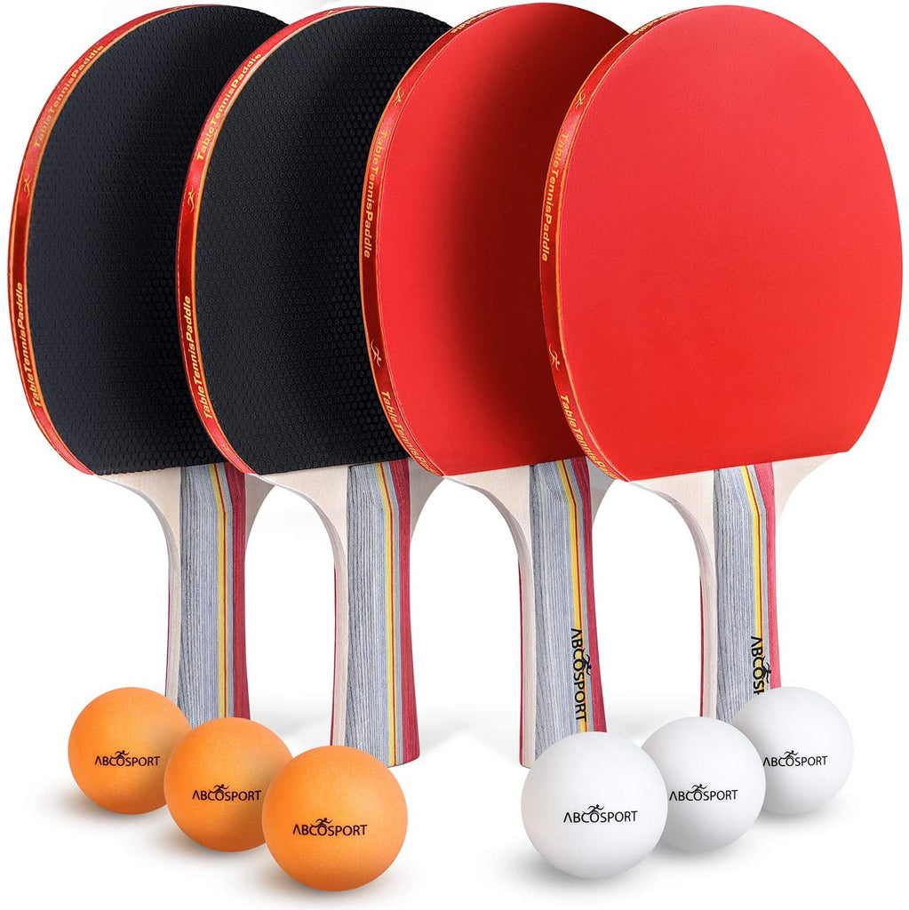 Table Tennis Ping Pong Set - Pack of 4 Premium Paddles/Rackets and 6 Table Tennis Balls - Ideal for Professional & Recreational Games - 2 or 4 Players