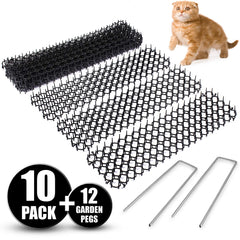 Cat Scat Spike Mat (10 Strips) – Gently Deters Pet - Non-Toxic Pet Repellent Mat – Includes 12 Garden Staples