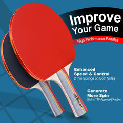 Table Tennis Ping Pong Set - Pack of 4 Premium Paddles/Rackets and 6 Table Tennis Balls - Ideal for Professional & Recreational Games - 2 or 4 Players