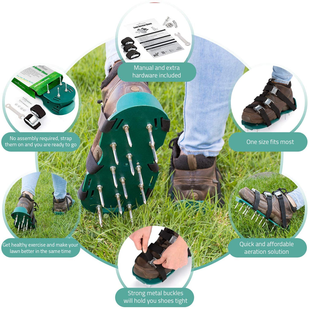 Lawn Aerator Spike Shoes - Comes with 3 Adjustable Straps with Metallic Buckles
