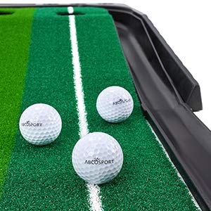Abcosport Indoor Golf Putting Practice Mat – Auto Ball Return Function –  Life-Like Portable Golf Court Real-Like Grass – Extra-Long Golf Mat – 3  Bonus